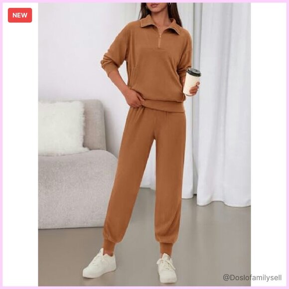 Y2K Tracksuit Set Half Zip Sweatshirt High Waist Sweatpants Lounge Wear - Picture 3 of 8